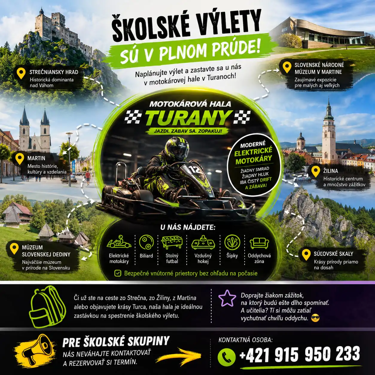 Školské výlety v okolí Žiliny, Martina, Strečna a Turca s návštevou motokárovej haly GR Drift Turany Školské výlety v okolí Žiliny, Martina, Strečna a Turca s návštevou motokárovej haly GR Drift Turany